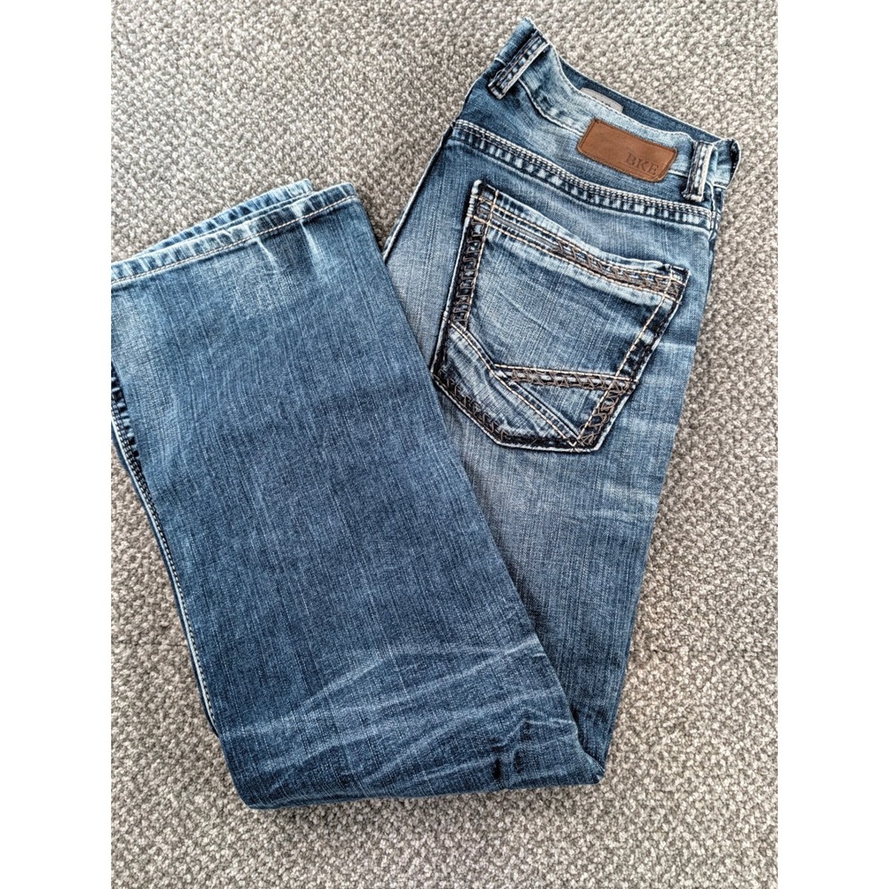 BKE Tyler Straight Leg Jeans Mens 34R Medium Wash Denim Stretch Blue